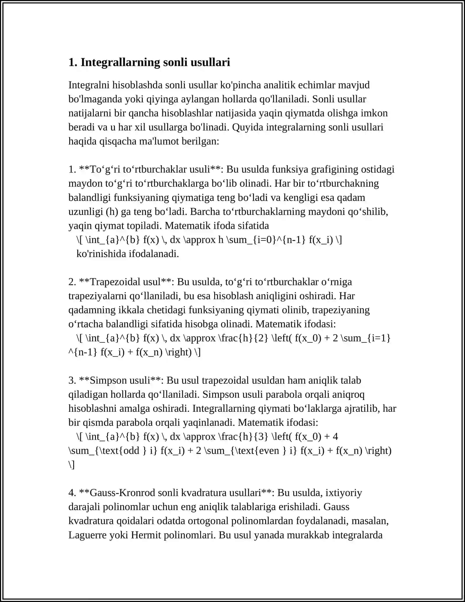 ANIQ INTEGRALNI TAQRIBIY HISOBLASH USULLARI 4