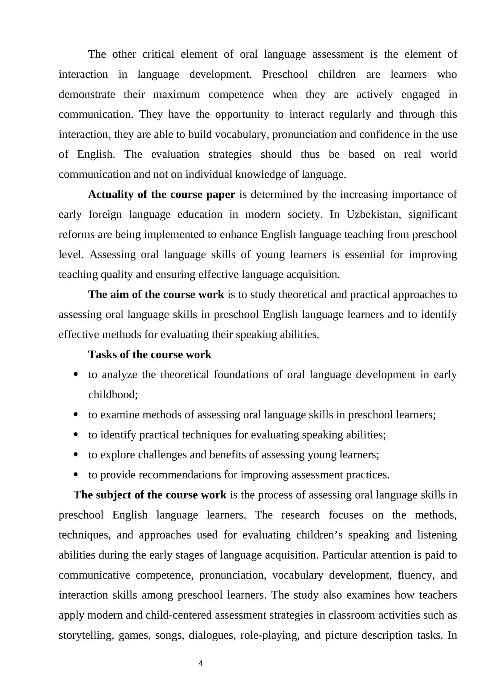 COURSE WORK THE THEME: ASSESSING ORAL LANGUAGE SKILLS IN PRESCHOOL ENGLISH LANGUAGE LEARNERS 4