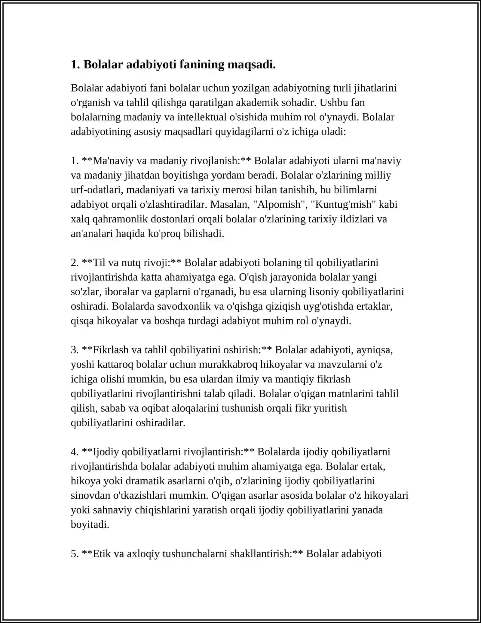 ADABIYOT (BOLALAR ADABIYOTI) FANINING MAQSAD VA VAZIFALARI 4