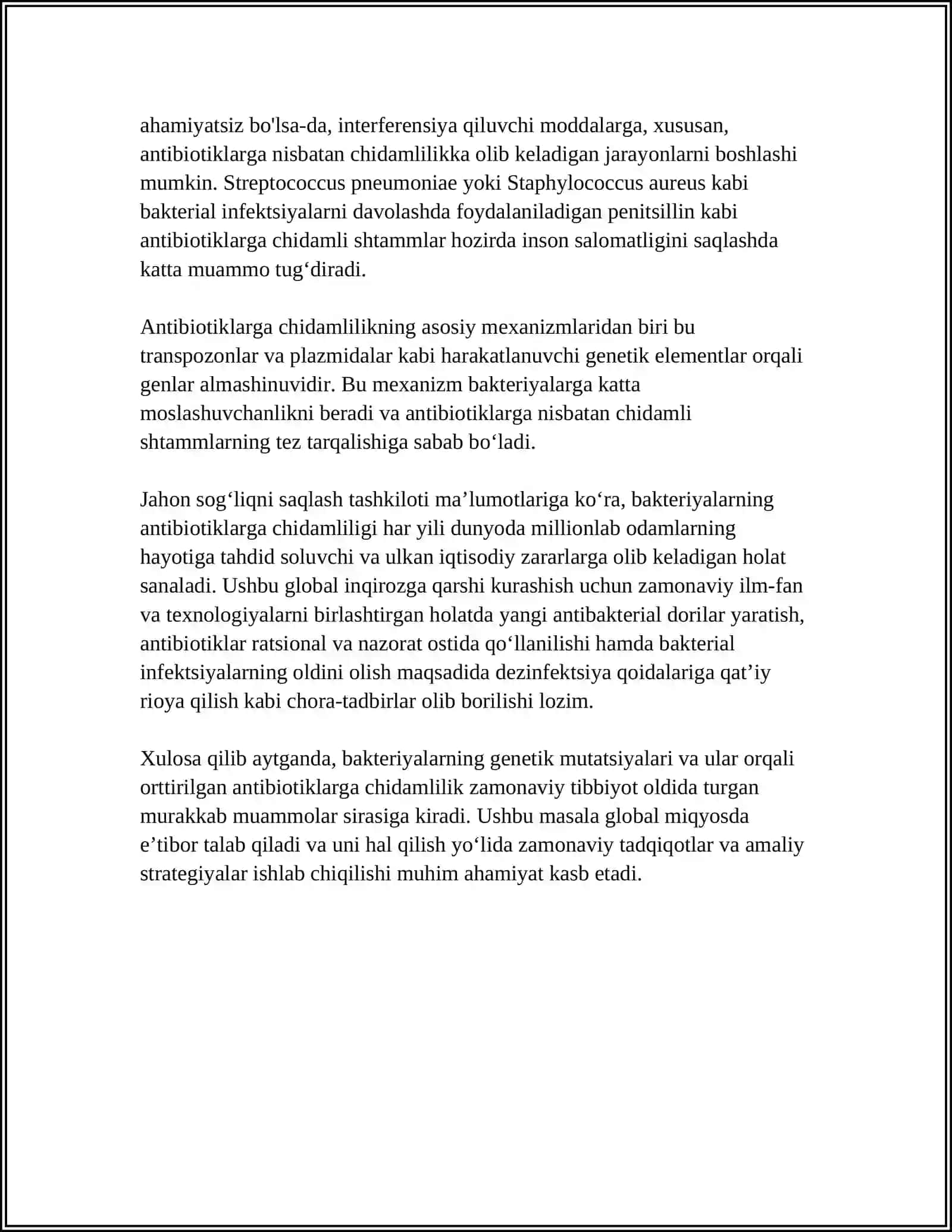 BAKTERIALARNING ANTIBYOTIKGA CHIDAMLI SHAKILLARINING PAYDO BOLISH MEXANIZIMII 4