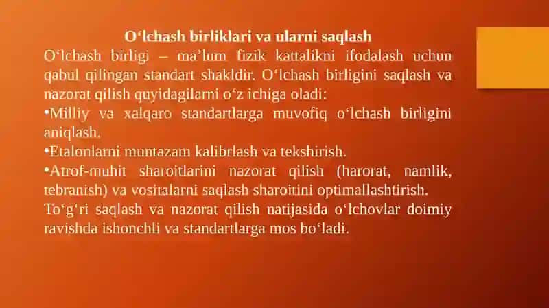 Etalonlar va O'lchash Birligining Saqlanishi 4
