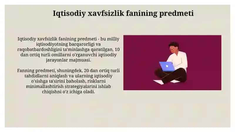 Iqtisodiy xavfsizlik fanining maqsadi, predmeti va vazifalari 4