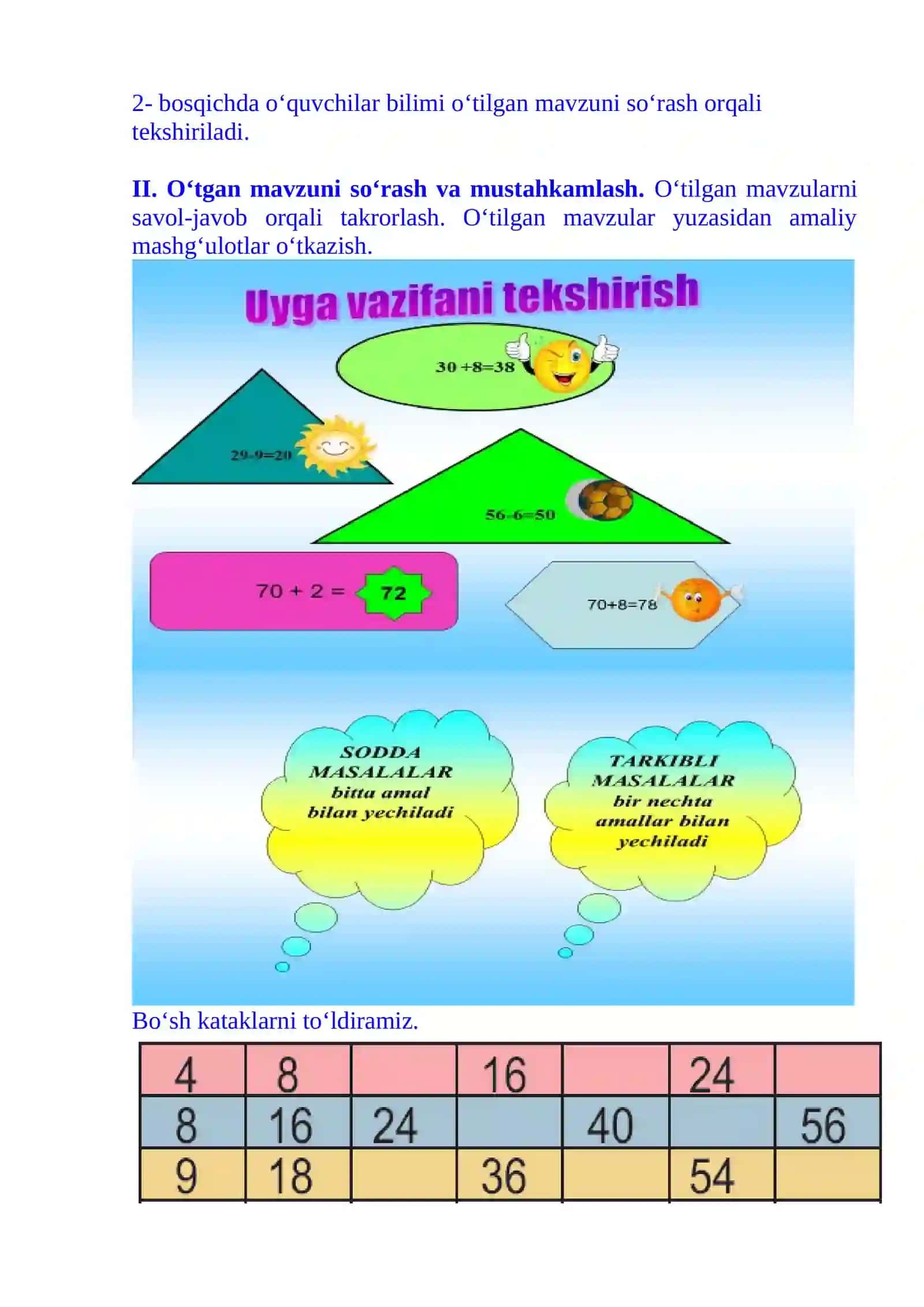 1-sinf matematika Ikki xonali amalli masalalar dars ishlanma 4