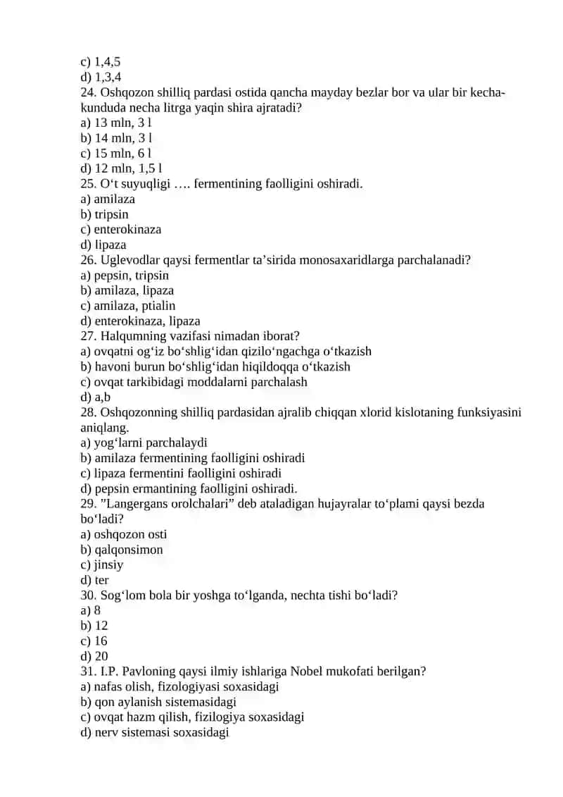 Ovqat hazm qilish va moddalar almashinuv test 4