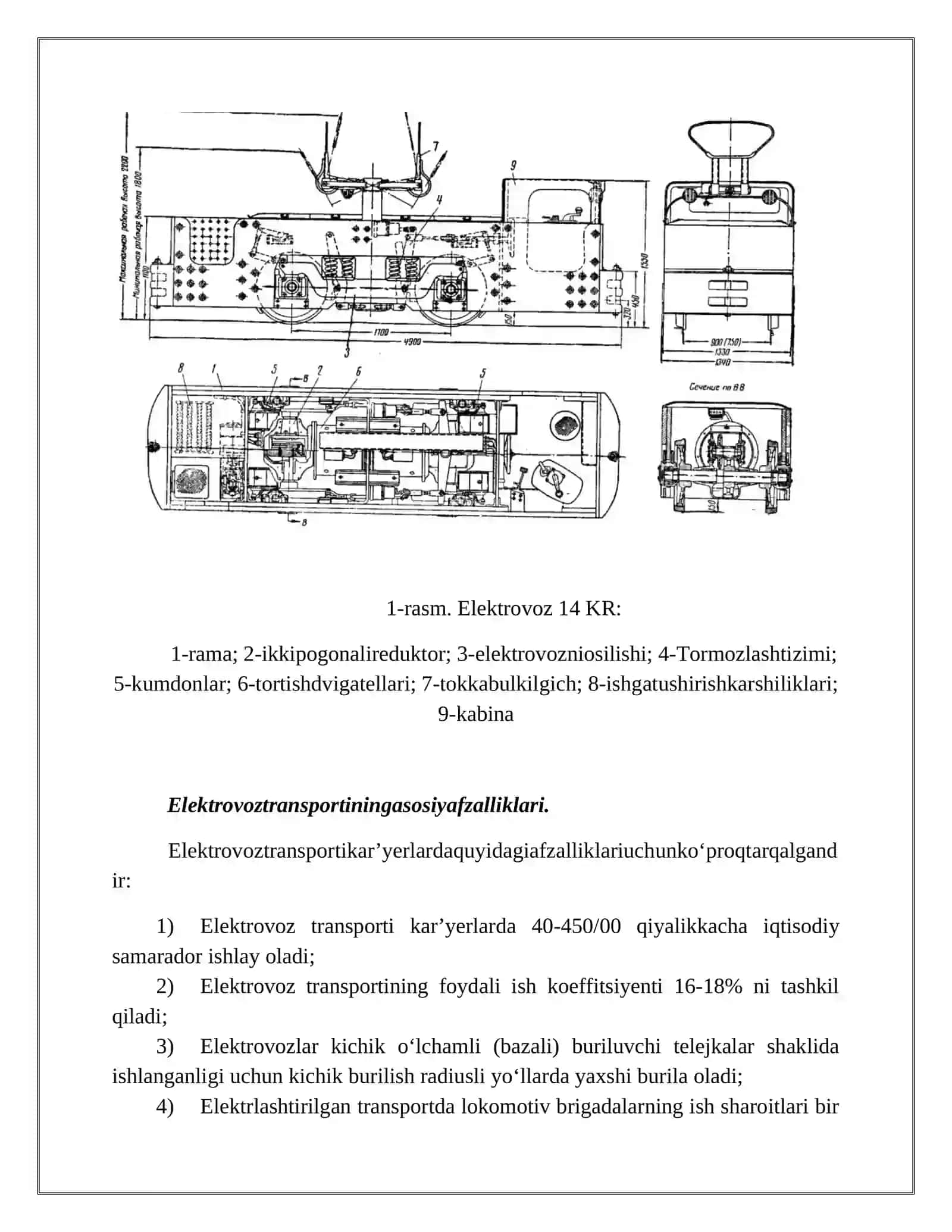Lokomotivlar. Ularning tasnifi va tavsifi, asosiy parametrlari. Yer osti lokomotivlariga qo’yiladigan talablar 4