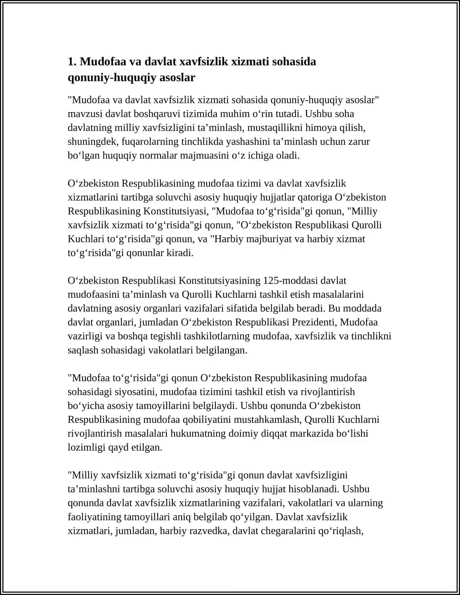 Mudofaa va davlat xavfsizlik xizmati sohasida qonuniy-huquqiy asoslar 4