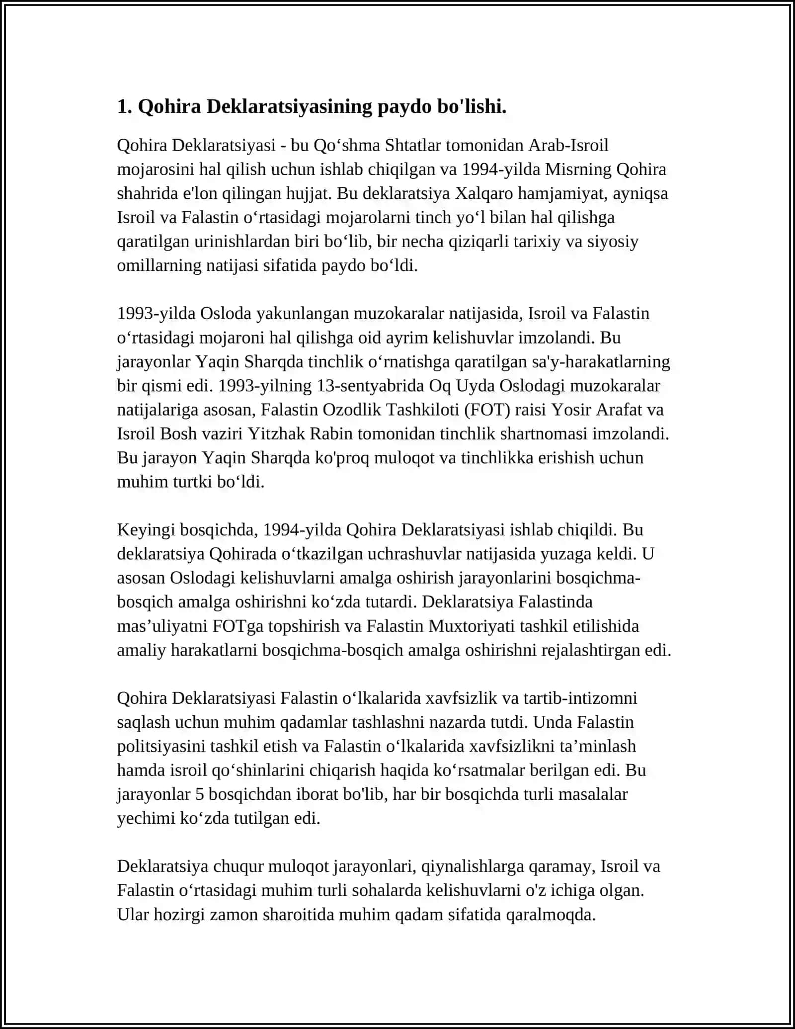 Qohira Deklaratsiyasi Tarixi va Mazmuni Borasida Taxlil Maqola Tayyorlash 4