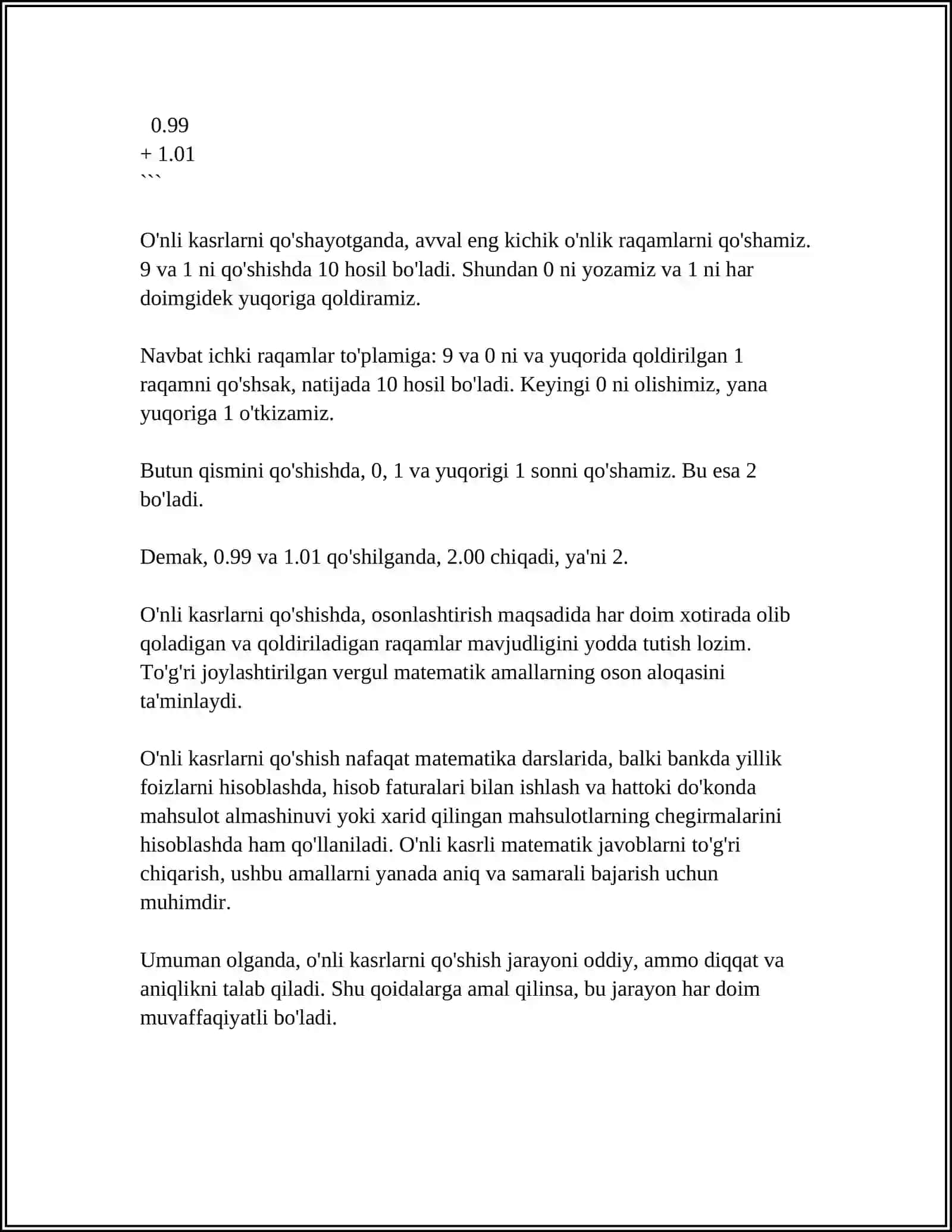 ALOHIDA TA'LIM EHTIYOJI BO'LGAN BOLALAR UCHUN MATEMATIKA FANIDAN O'NLI KASRLARGA OID MISOL MASALA YECHISH 4