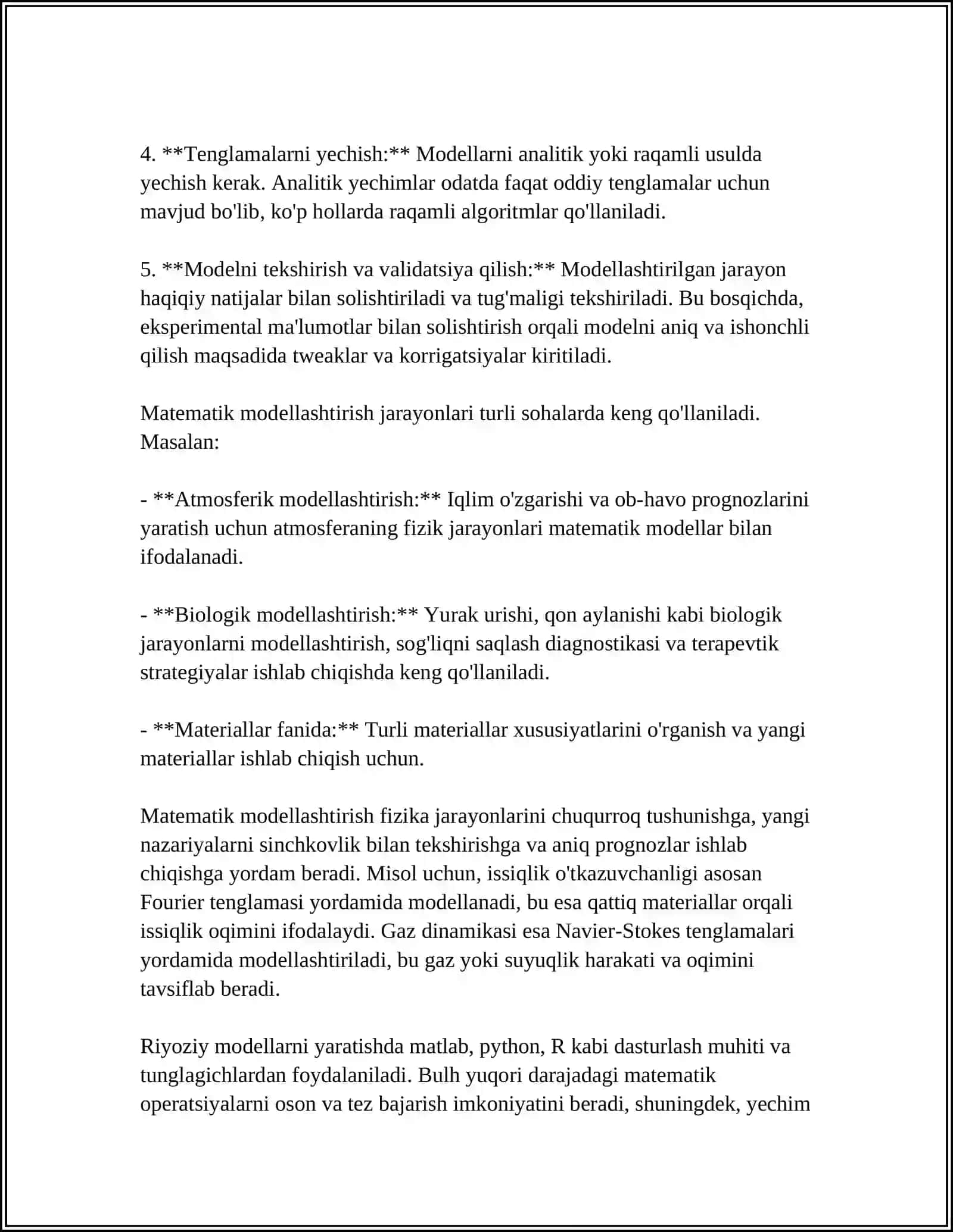 FIZIKAVIY JARAYONLARNI MODELLASHTIRISH IMKONIYATINI BERUVCHI DASTURIY VOAITALAR ORQALI FIRIKAVIY JARAYONLARNI MODELLASHTIROSH 4