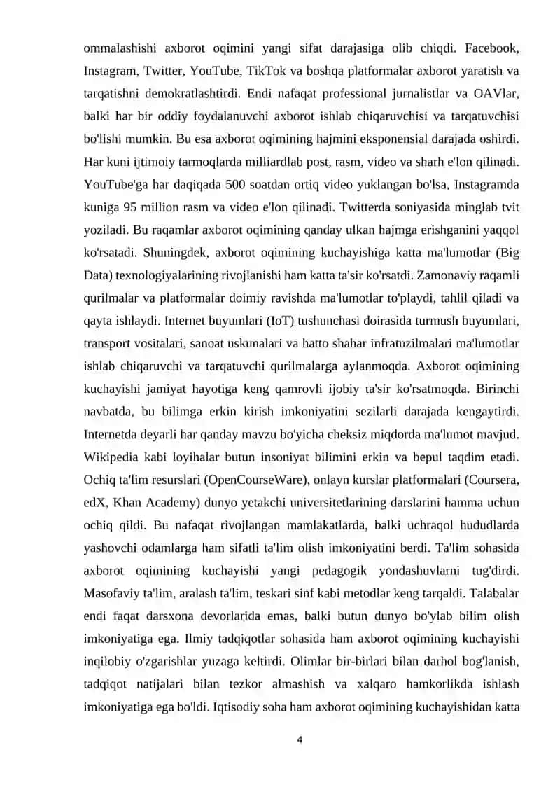 Axborotlashgan jamiyat taraqqiyotida axborot oqimining kuchayishi va muammolari 4