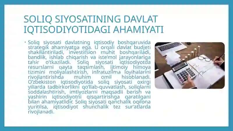 Soliqsiyosatini takomillashtirish va iqtisodiyotdagi o'yonalishlar 4