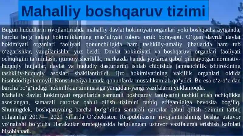 Mahalliy boshqaruvni tashkilotish: normativ-huquqiy taminot 4