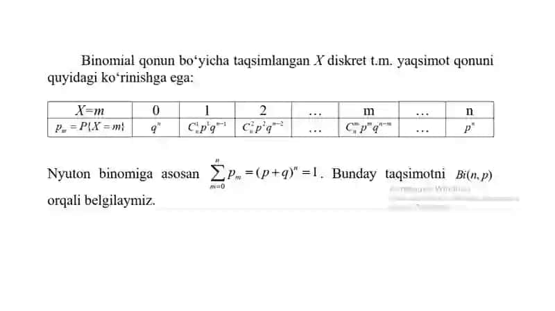 Diskret Tasodifiy Miqdorlar 4