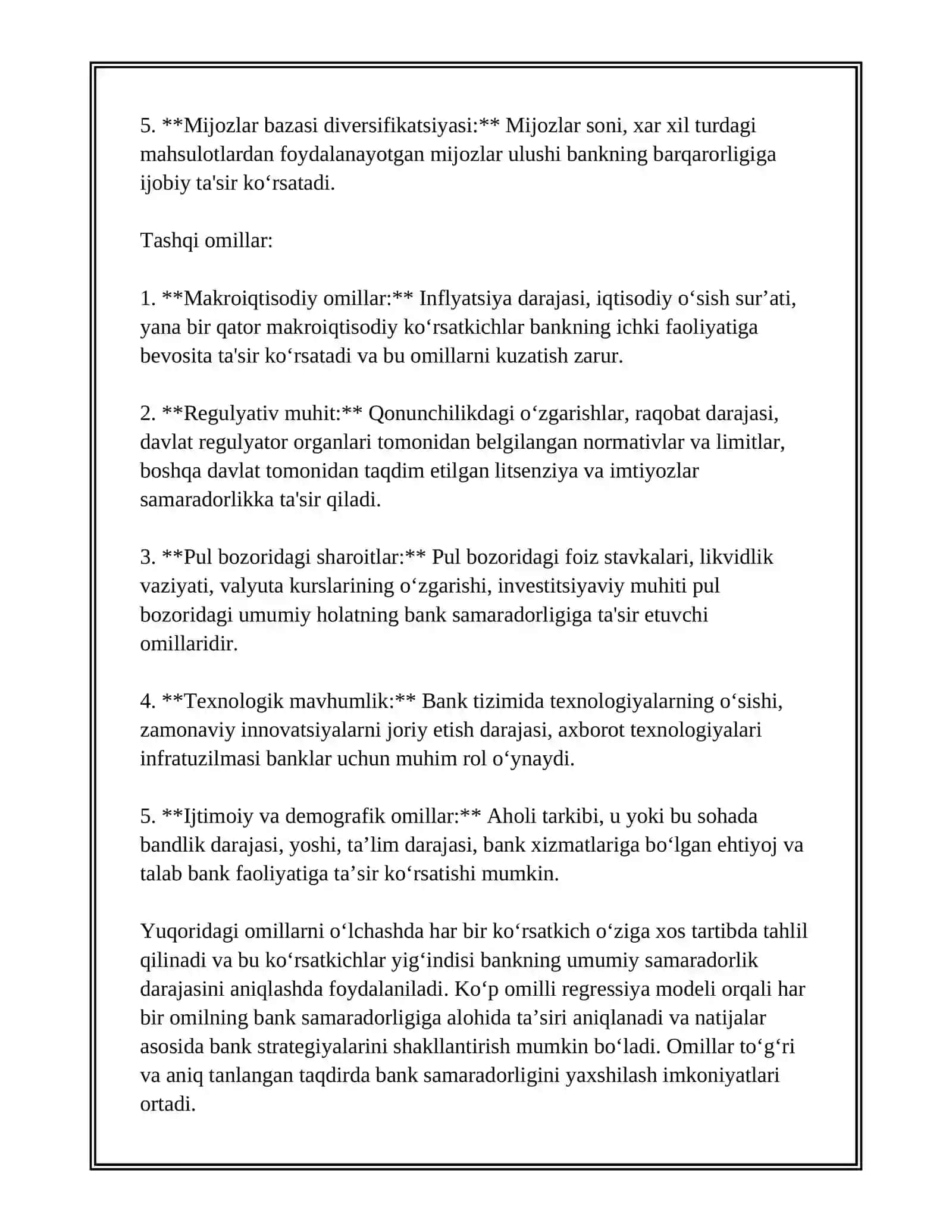 TIJORAT BANKLARI FAOLIYATI SAMARADORLIGINI KOP OMILLI REGRESSIYA MODELI ASOSIDA BAXOLASH 4