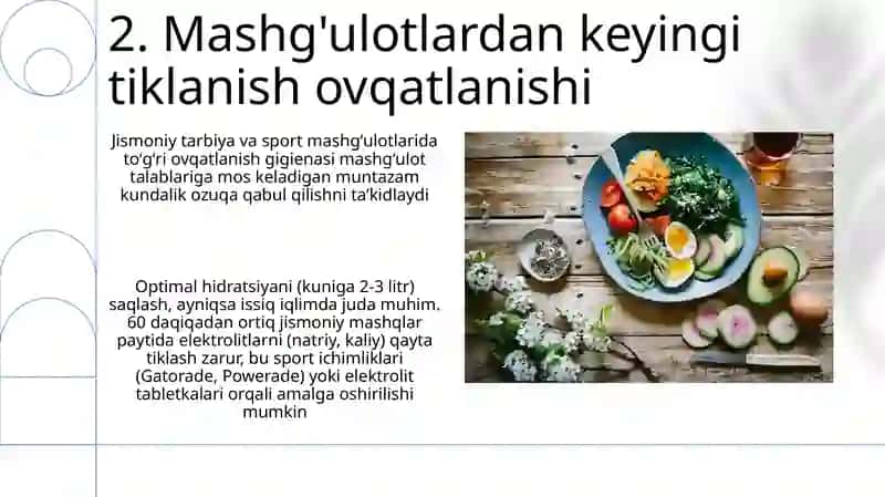 Jismoniy tarbiya va sport mashgʻulotlari davrida ovqatlanish gigiyenasi 4