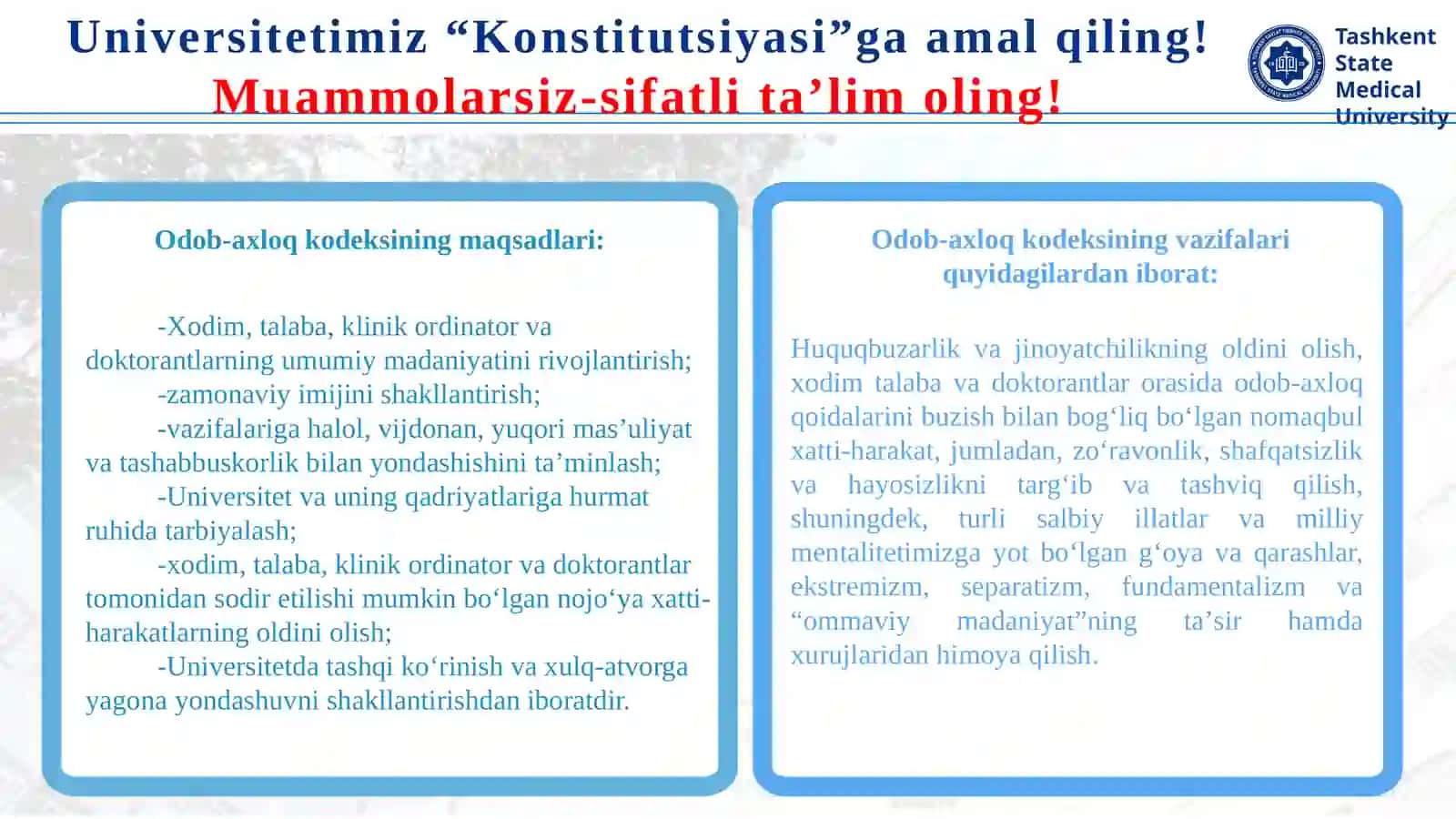 Toshkent davlat tibbiyot universiteti Odob-Axloq Kodeksi 4