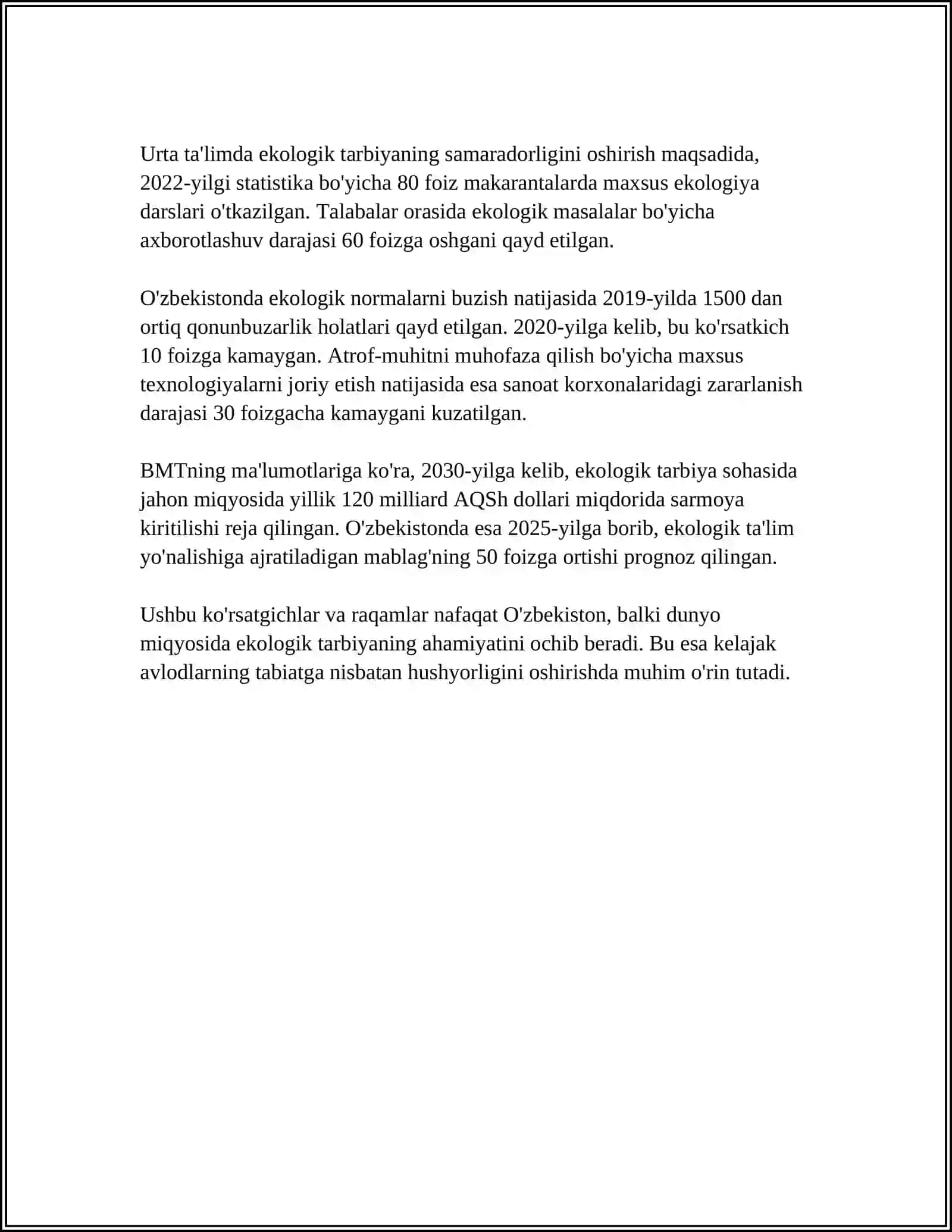 MAKTABGACHA YOSHDAGI BOLALARGA EKALOGIK TARBIYA 4