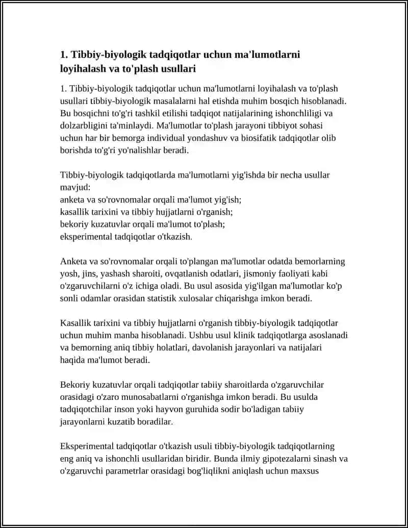 TIBBIY - BIOLOGIK MASALANI YECHISH MISOLIDA MA'LUMOTLARNI TASHKIL QILISH VA KIRITISH 4
