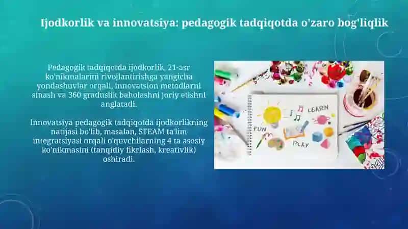 Pedagogik tadqiqotlarda ijodning namoyon bo'lishi 4