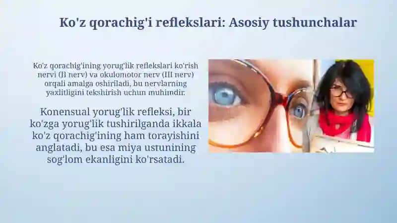 Ko'z o'tkirligini aniqlash qorachiq reflekslarini kuzatish 4