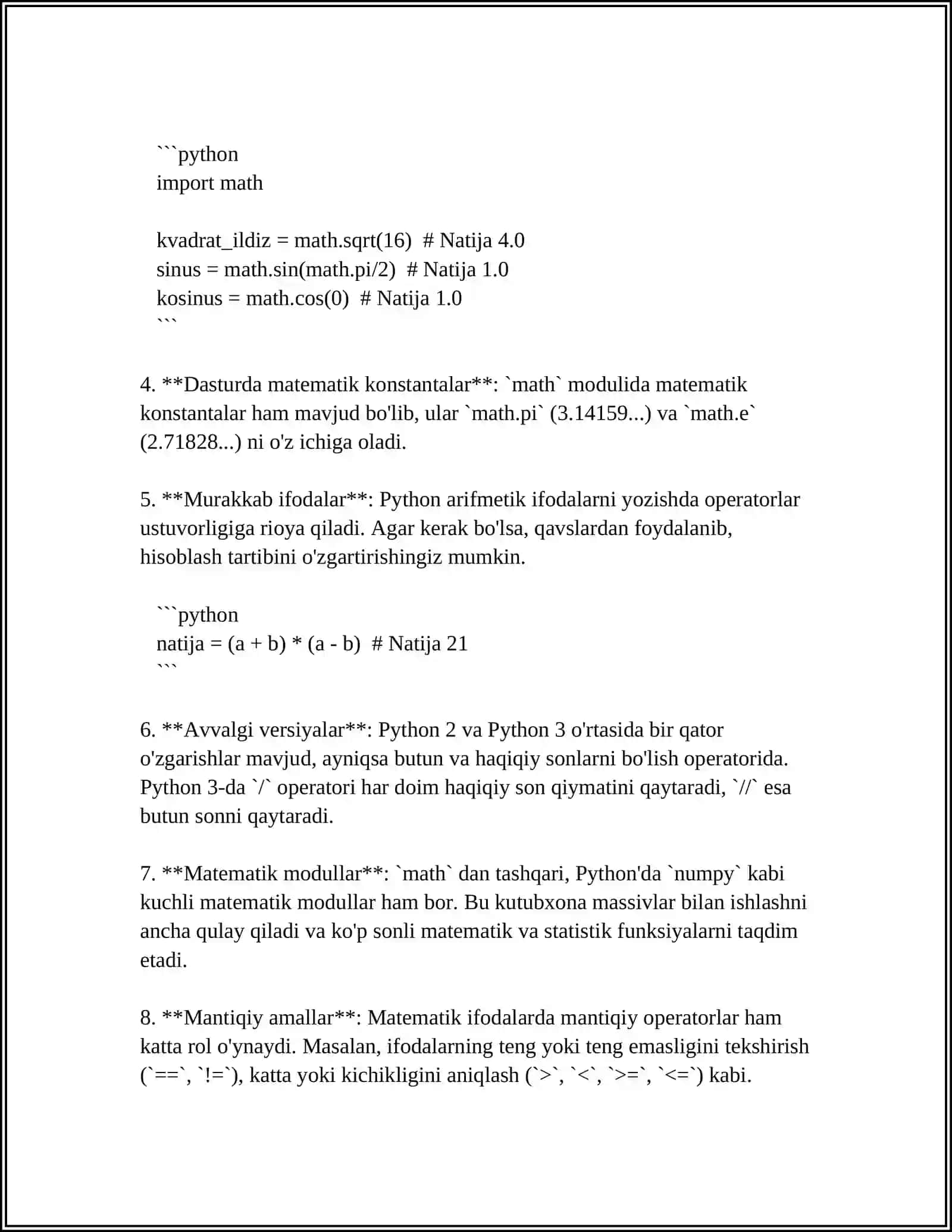PYTHONDA MATEMATIK FUNKSIYA VA IFODALAR BILAN ISHLASH KUTUBXONASI 4