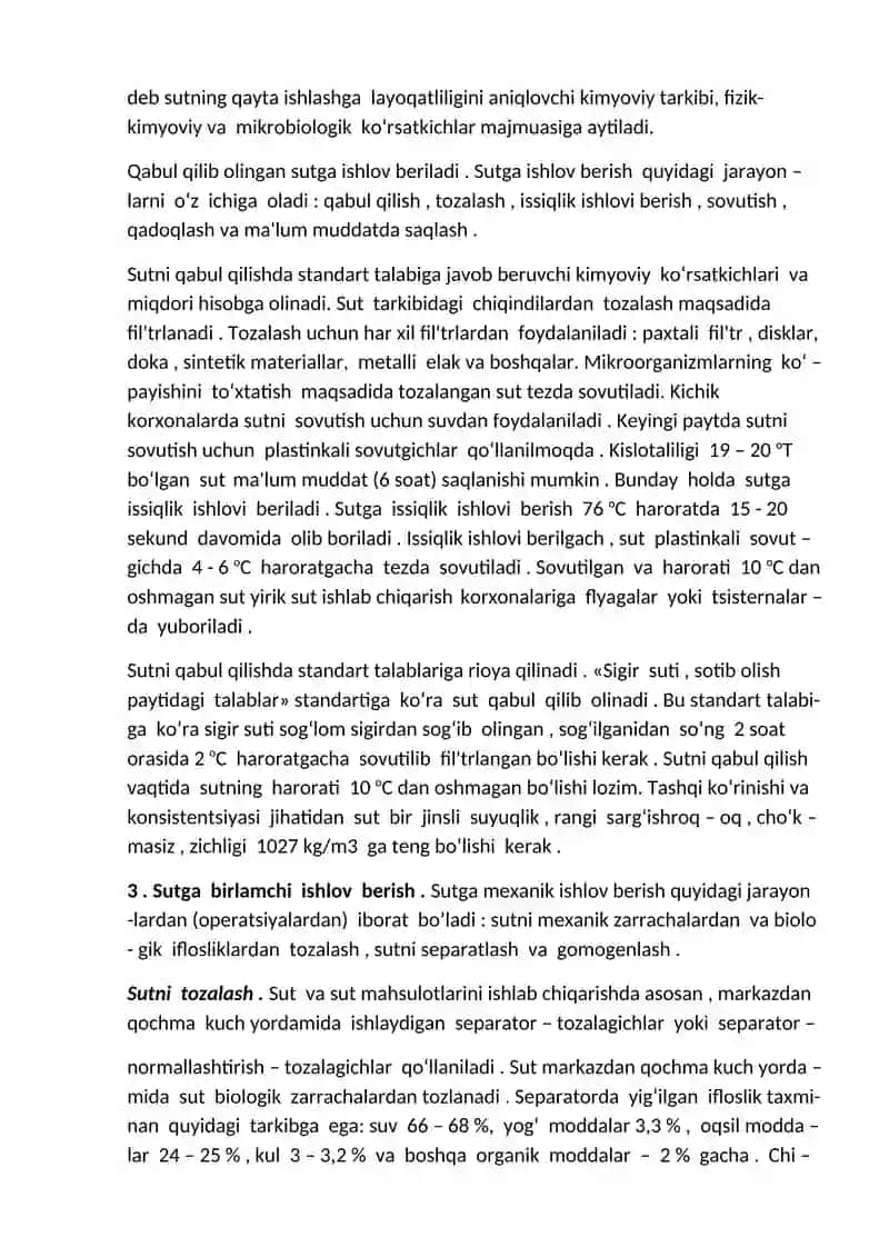 Turli qishloq xo’jalik mollari sutini birlamchi qayta ishlash jarayoni 4