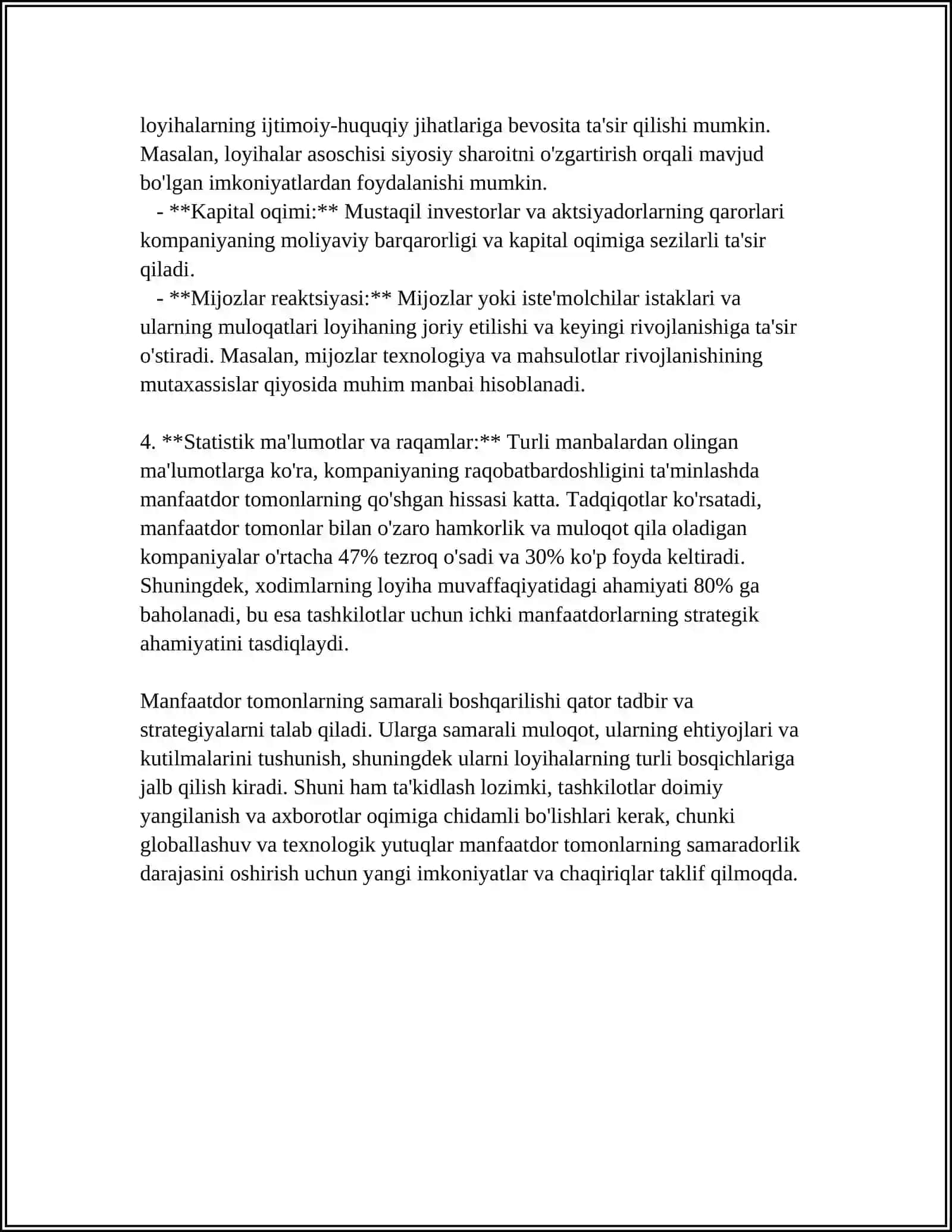 MANFAATDOR TOMONLAR, ULARNING BOG'LIQLIGI VA ULARNING O'RTASIDAGI ZIDDIYAT 4