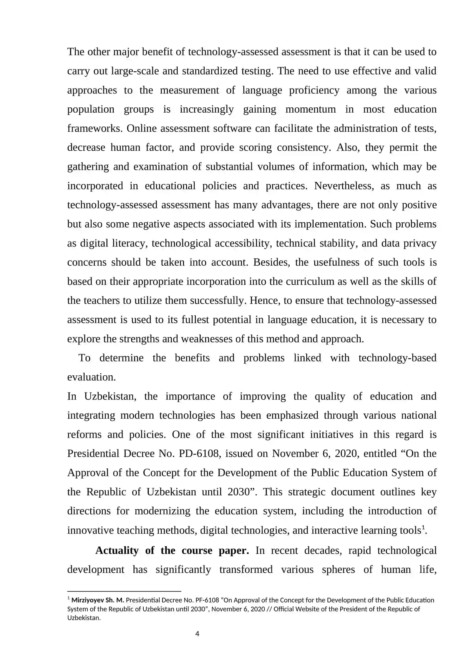 COURSE WORK: "THE IMPACT OF TECHNOLOGY-ASSISTED ASSESSMENT TOOLS ON ENGLISH LANGUAGE PROFICIENCY" 4