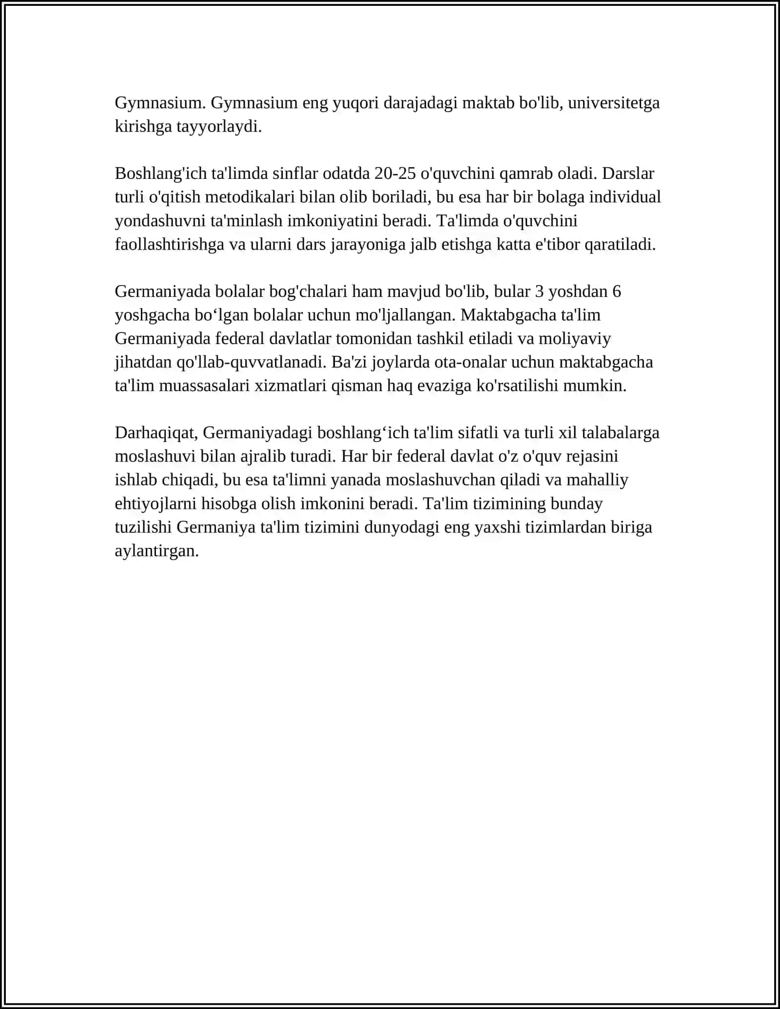 MUSTAQIL ISH Mavzu: GERMANIYADA BOSHLANG’ICH TA’LIMNING O’QITILISHI 4