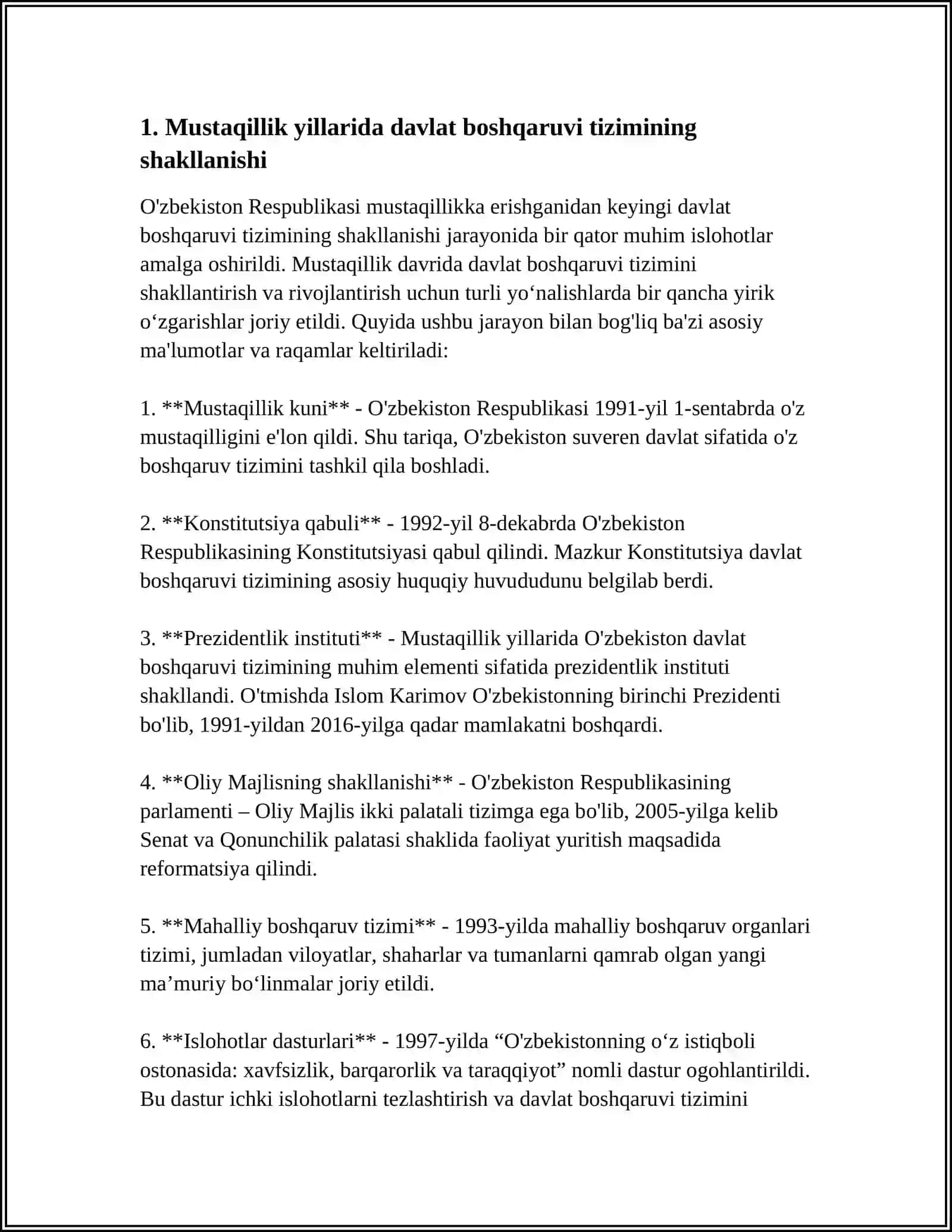 MUSTAQILLIK YILLARIDA DAVLAT BOSHQARUVI TIZIMIDA OLIB BORILGAN ISLOHOTLAR 4