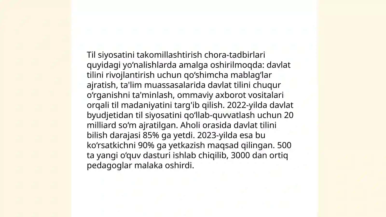Mamlakatimizda o'zbek tilini yanada rivojlantirish va til siyosatini takomillashtirish chora tadbirlar 4