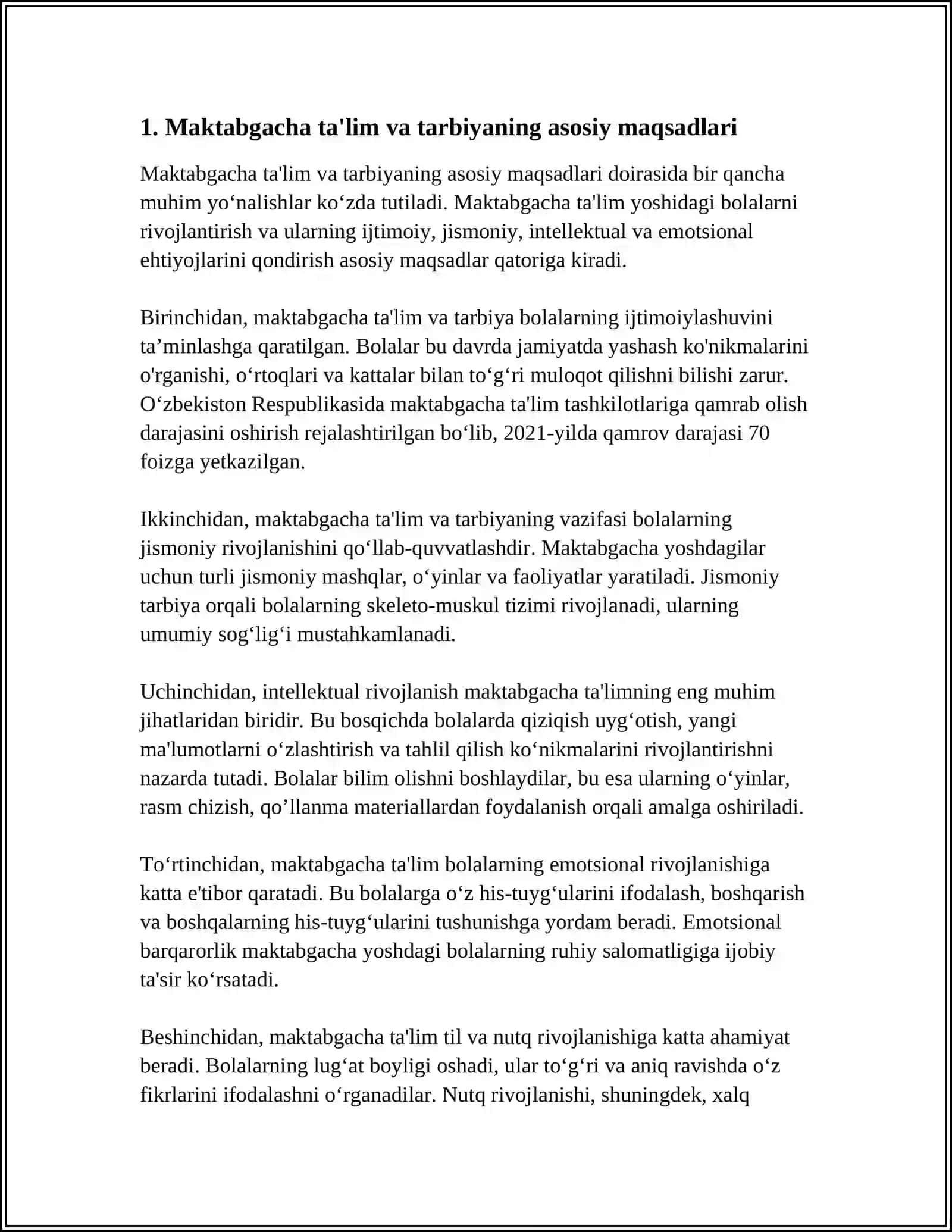 OʻZBEKISTON RESPUBLIKASINING"MAKTABGACHA TAʼLIM VA TARBIYA"TOʻGʻRISIDAGI QONUNI 4