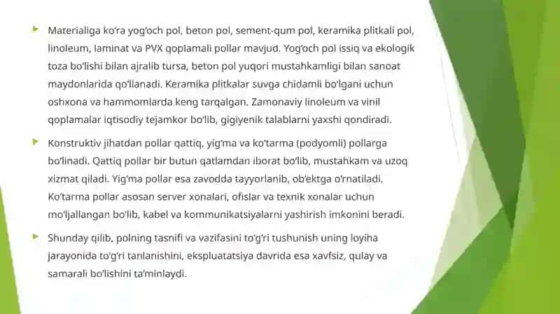 Fuqaro binolarining pollari, ularning turlari, konstruksiyalari va ularga qo‘yiladigan talablar 4