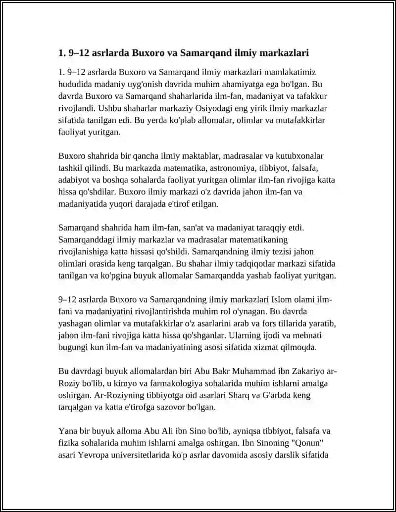 9-12 asrlarda Mamlakatimiz Hududida Roʻy Bergan Madaniy Uygʻonish 4
