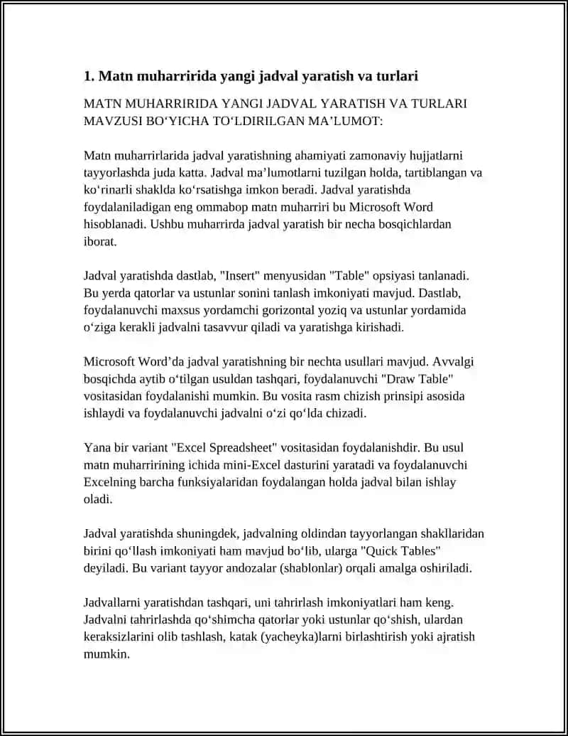 MATN MUHARRIRIDA YANGI JADVAL YARATISH VA TURLARI 4