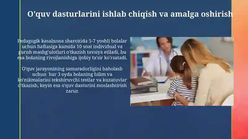 GOSPITAL PEDAGOGIKA Uzoq muddatli davolanishga muhtoj bolalar uchun ta’limni tashkil etish 4