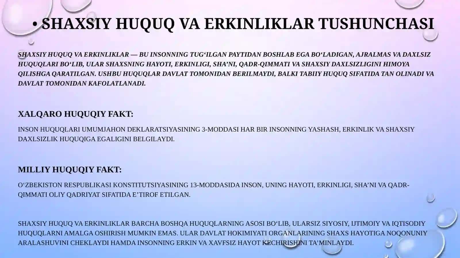 Shaxsiy huquq va erkinliklarning tushunchasi va turlari 4
