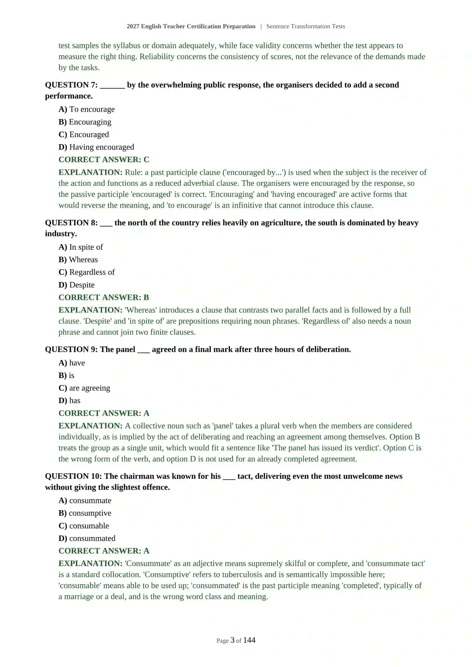 2027 English Teacher Certification Preparation | Sentence Transformation Tests 4