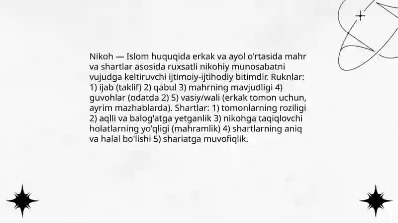 Islom huquqshunosligida oila, nikoh, taloq, idda, zihor tushunchalari 4