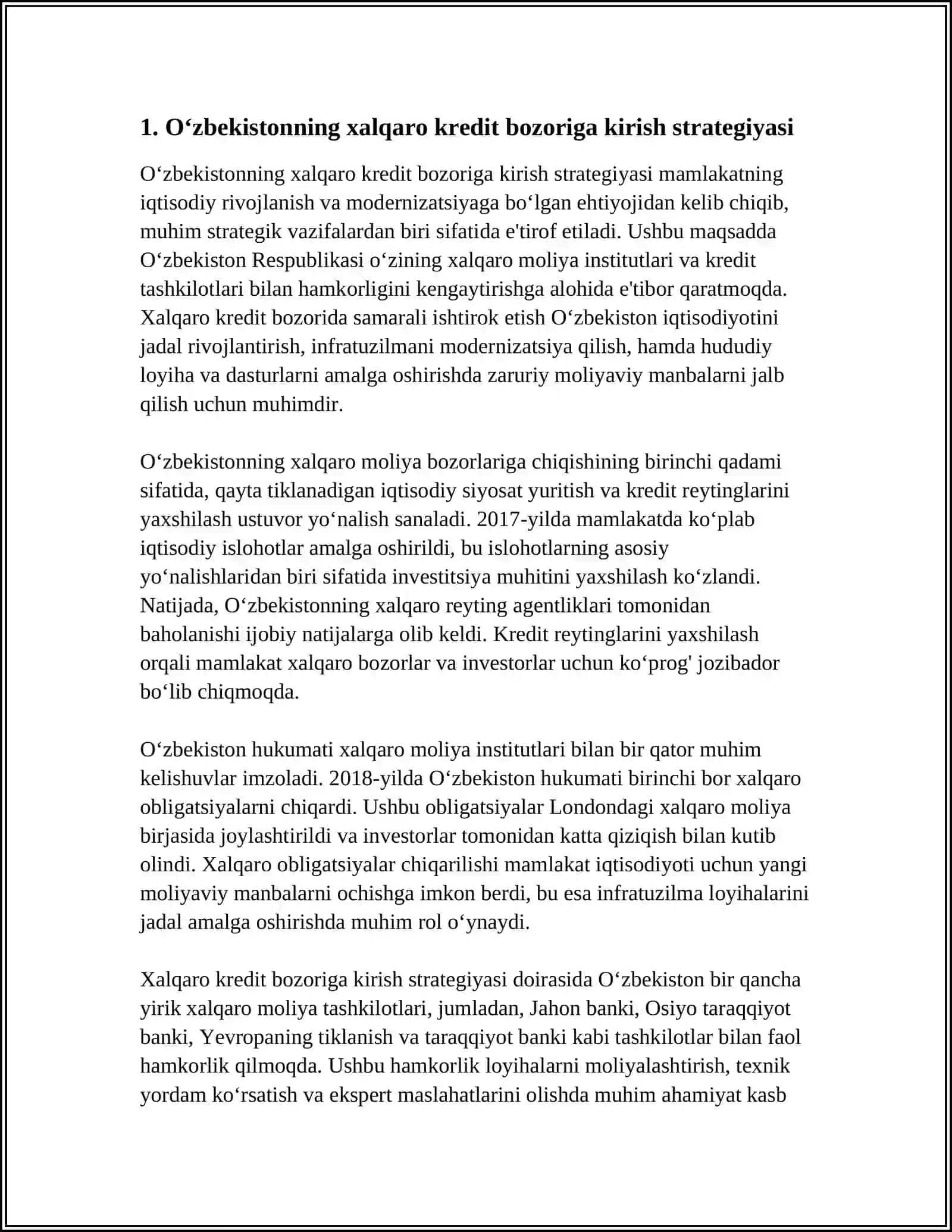 O‘ZBEKISTONNING XALQARO KREDIT BOZORIDAGI SAMARALI ISHTIROK ETISHI 4
