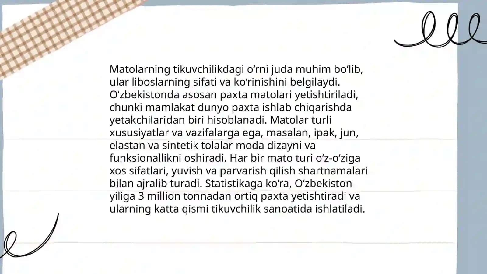 Turli assortimentdagi gazlamalardan kiyim tikish tayorlashning o‘ziga xos xususiyatlari 4