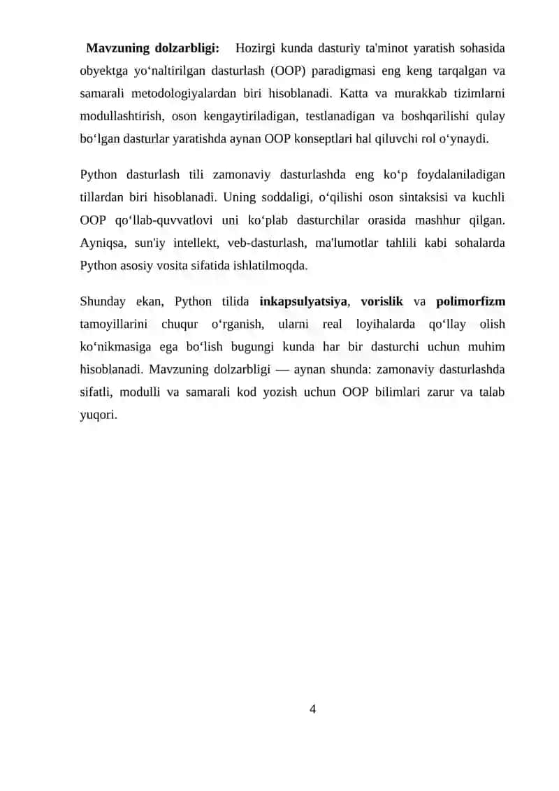 Pythonda inkapsulyatsiya, vorislik polimorfizm 4