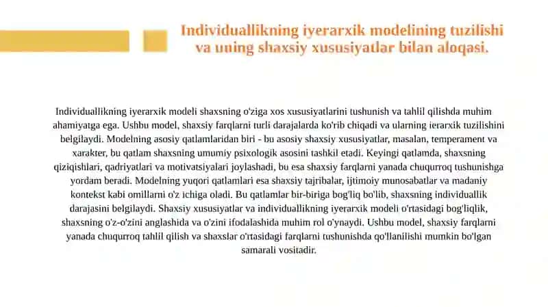 Shaxsning indivudallik farqlari. 4