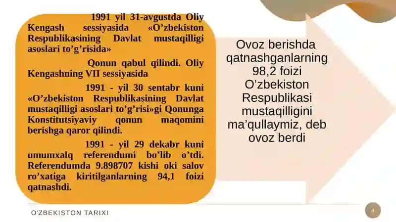 O‘zbekistonda demokratik, fuqarolik jamiyati asoslarining shakllanishi, amalga oshirilgan siyosiy islohotlar 4
