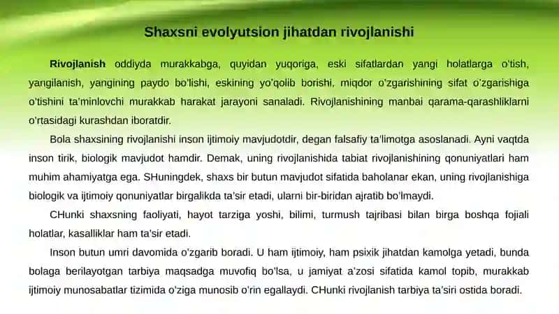 Shaxsni evolyutsion jihatdan rivojlanishi 4