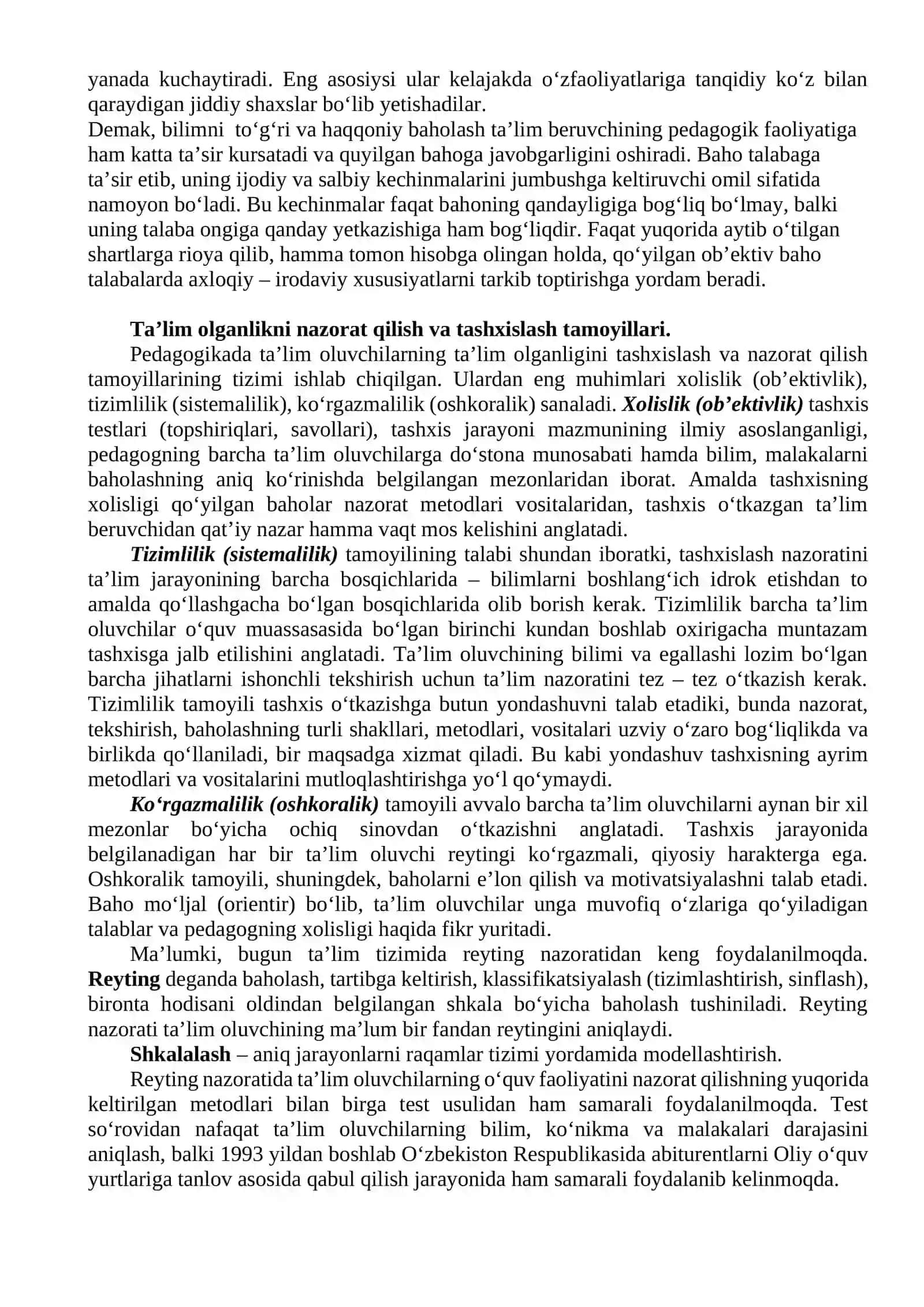 O‘quvchilarning bilim, ko‘nikma, malakalarini baholash turlari va mezonlari 4