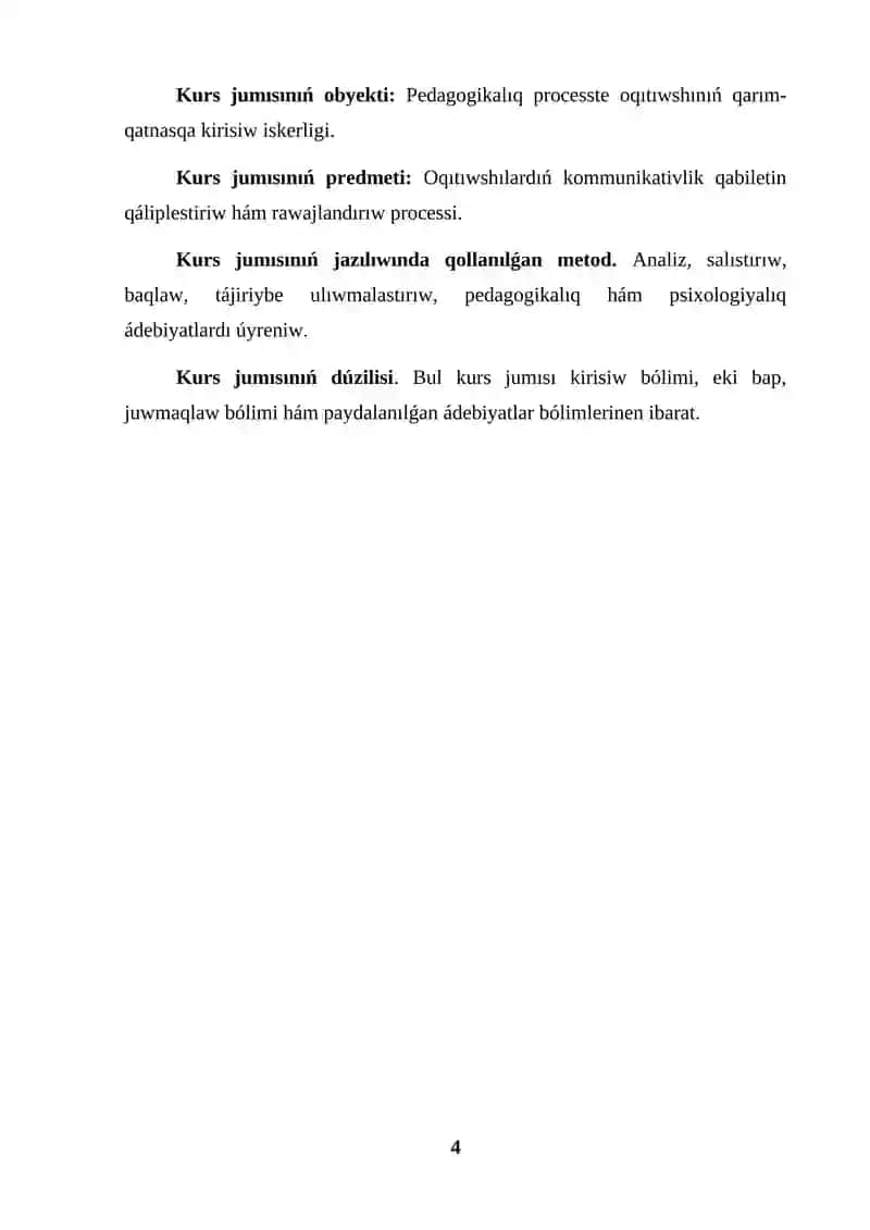 KURS JUMISI OQITIWSHINIŃ KOMMUNIKATIV QABILETIN RAWAJLANDIRIW 4