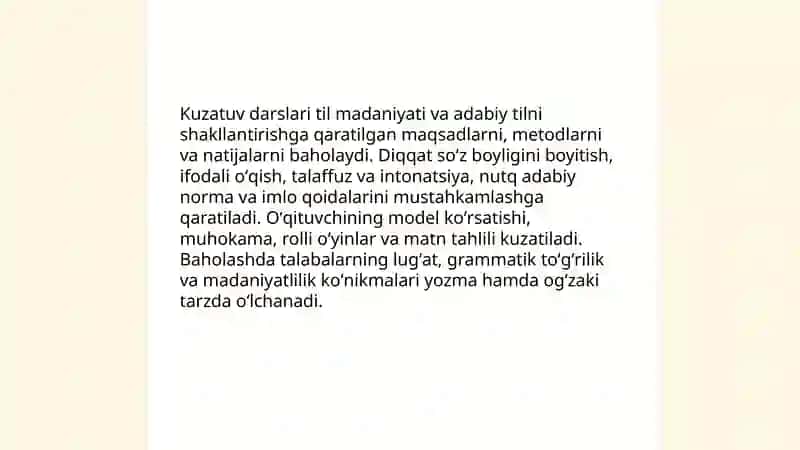 Boshlanĝich sinfda xalq oĝzaki ijodiga oid asarlar ustida ishlash darslarini kuzatish 4