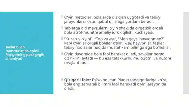 Oʻyinli Usullarni Qoʻllash Orqali Tabiat Bilan Tanishtirishning Ahamiyati 4