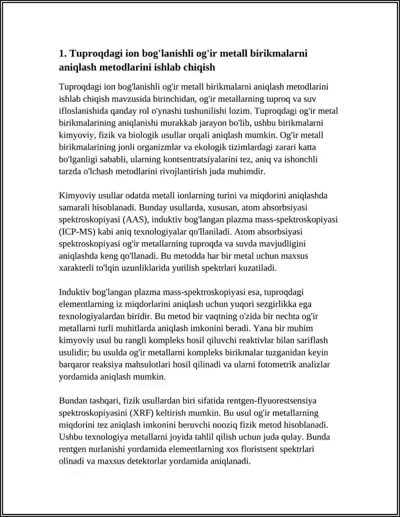 TUPROQ SUVINING IFLOSLANISHIDA ION BOG'LANISHLI BIRIKMALARNI ANIQLAB ULARDAN TOZALASH G'OYASINI ISHLAB CHIQISH 4